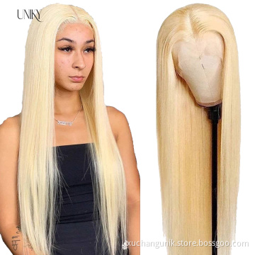 Uniky Bone Straight Double Drawn 613 Blonde Color Raw Virgin Cuticle Aligned 100% Human Hair Lace Front Wigs